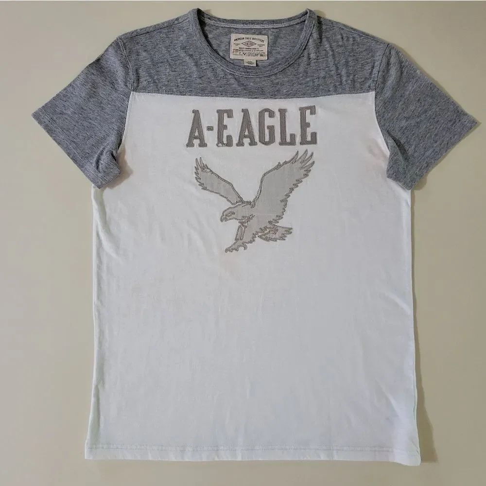American Eagle Outfitters Men's Gray Appliquéd Crewneck Short Sleeve Tee